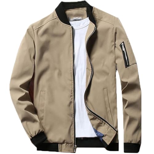 FTCayanz Herren Übergangsjacke Bomberjacke Leichte Blouson Jacke Sommer Stehkragen Windbreaker Jacken Khaki 2XL von FTCayanz