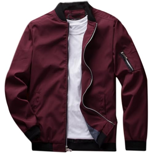 FTCayanz Herren Übergangsjacke Bomberjacke Leichte Blouson Jacke Sommer Stehkragen Windbreaker Jacken Rot L von FTCayanz