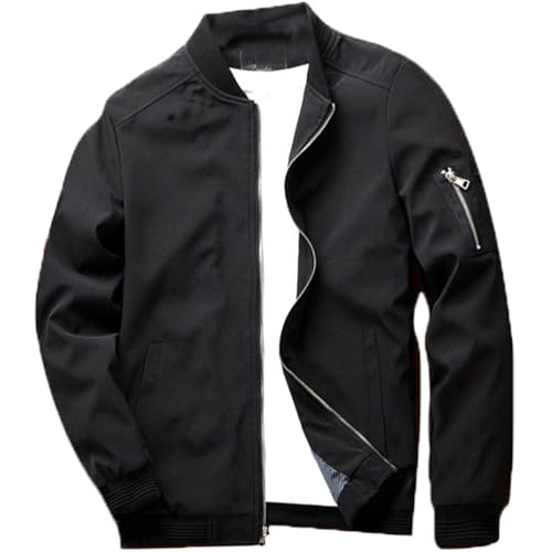 FTCayanz Herren Übergangsjacke Bomberjacke Leichte Blouson Jacke Sommer Stehkragen Windbreaker Jacken Schwarz 2XL von FTCayanz