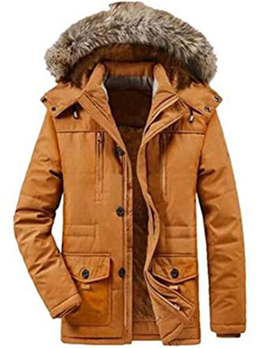 FTCayanz Herren Warme Winterjacke Parka Lang Wintermantel Mit Kunstfell Kapuze Outdoor Gefütterte Steppjacke Jacke Orange XL von FTCayanz