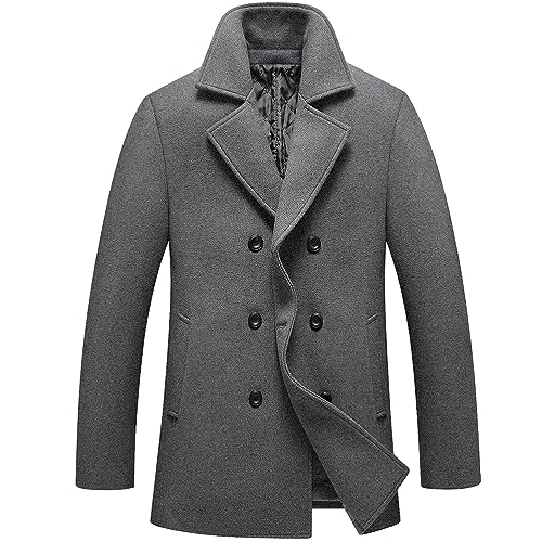 FTCayanz Herren Wintermantel Winter Mantel Warm Wollmantel Stehkragen Jacke Business Kurzmantel Herrenmantel Grau L von FTCayanz