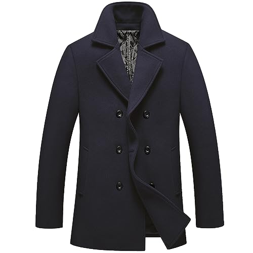 FTCayanz Herren Wintermantel Winter Mantel Warm Wollmantel Stehkragen Jacke Business Kurzmantel Herrenmantel Navy XL von FTCayanz