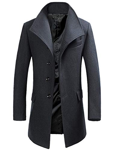 FTCayanz Herren Wolle Trenchcoat Winter Slim Fit Business Top Coat Einreiher Mantel, Grau, L von FTCayanz