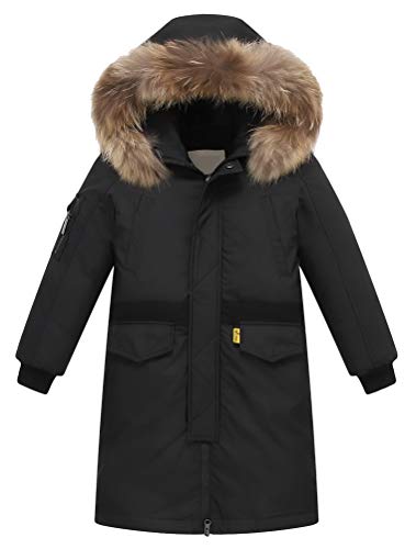 FTCayanz Kinder Daunenjacken Winterjacke mit Kapuze Lang Jacken für Jungen Mädchen Mäntel warm Wintermantel Schwarz Körpergröße 160-170 von FTCayanz