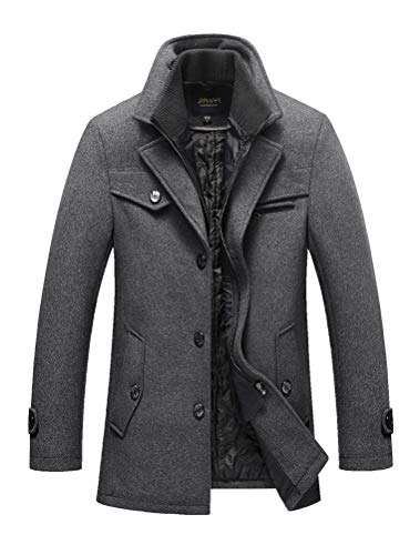 FTCayanz Kurzmantel Herren Wolle Wintermantel Winter Jacke Stehkragen Wollmantel Business Herrenmantel 2-Grau M von FTCayanz