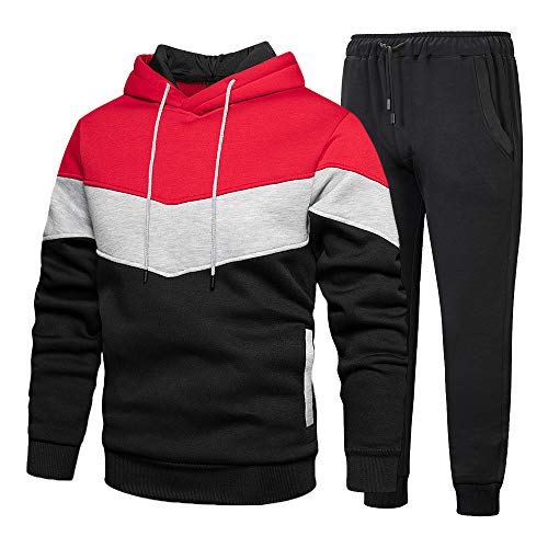 FTCayanz Trainingsanzug Herren Jogginganzug Set Sportanzug Langarm Freizeitanzug Hausanzug Männer Tracksuit für Gym Sport Outdoor Rot M von FTCayanz