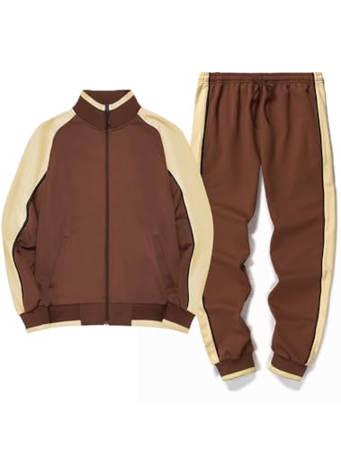 FTCayanz Trainingsanzug Herren Sportanzug Jogginganzug Männer Langarm Anzug Fitness Sporthose Freizeitanzug Kaffee XXL von FTCayanz