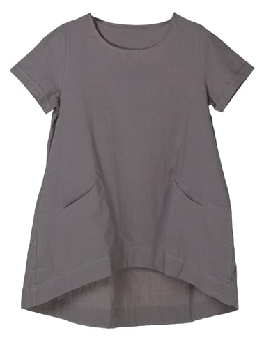 FTCayanz Tunika Damen Kurzarm Bluse Sommer Rundhals Elegant Leinen Oberteil Longbluse Longshirt Lässig Für Leggings Dunkelgrau XL von FTCayanz