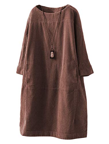 FTCayanz Tunika Damen Tshirt Kleider Oversize Cordkleider Elegant Langarm Longshirt Pullover Braun L von FTCayanz