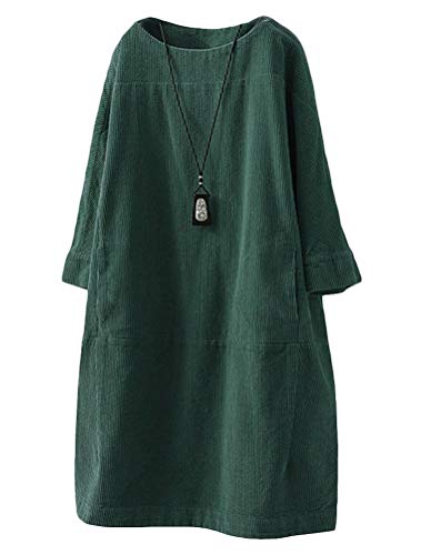 FTCayanz Tunika Damen Tshirt Kleider Oversize Cordkleider Elegant Langarm Longshirt Pullover Dunkelgrün L von FTCayanz