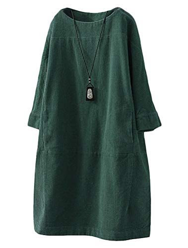 FTCayanz Tunika Damen Tshirt Kleider Oversize Cordkleider Elegant Langarm Longshirt Pullover Dunkelgrün M von FTCayanz