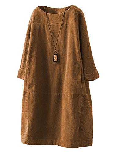 FTCayanz Tunika Damen Tshirt Kleider Oversize Cordkleider Elegant Langarm Longshirt Pullover Gelb XXL von FTCayanz