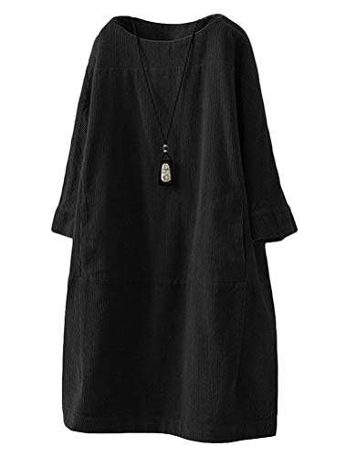 FTCayanz Tunika Damen Tshirt Kleider Oversize Cordkleider Elegant Langarm Longshirt Pullover Schwarz L von FTCayanz