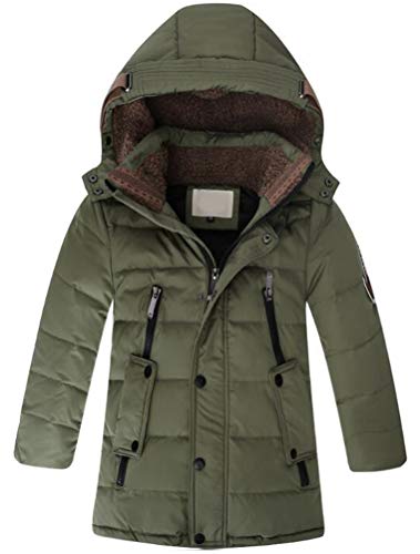 FTCayanz Winterjacke Jungen Mädchen Jacke Kinder Kapuze Daunenjacke Warm Verdickte Wintermantel Winter Steppjacke Army Grün 10-11 Jahre/Körpergröße 140-150 von FTCayanz