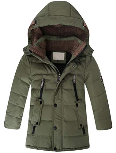 FTCayanz Winterjacke Jungen Mädchen Jacke Kinder Kapuze Daunenjacke Warm Verdickte Wintermantel Winter Steppjacke Army Grün 130 von FTCayanz