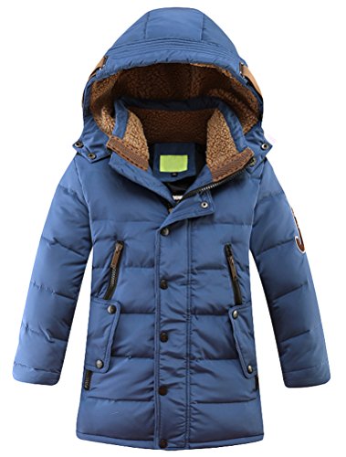 FTCayanz Winterjacke Jungen Mädchen Jacke Kinder Kapuze Daunenjacke Warm Verdickte Wintermantel Winter Steppjacke Blau 150 von FTCayanz