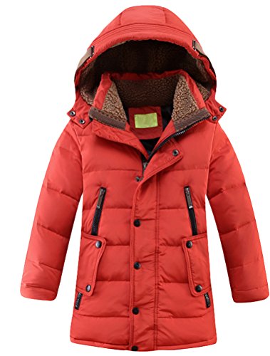 FTCayanz Winterjacke Jungen Mädchen Jacke Kinder Kapuze Daunenjacke Warm Verdickte Wintermantel Winter Steppjacke Rot 170 von FTCayanz