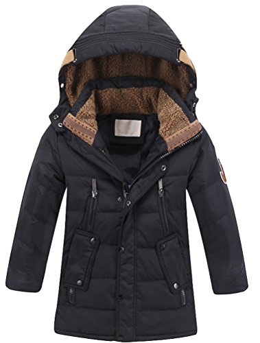FTCayanz Winterjacke Jungen Mädchen Jacke Kinder Kapuze Daunenjacke Warm Verdickte Wintermantel Winter Steppjacke Schwarz 130 von FTCayanz