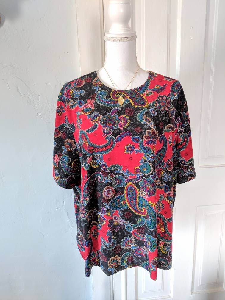 80S/900S Women Es Paisley Dressy Blouse Xl Red Blue Green Keyhole Back Neckline 80S/900S Women Es Paisley Dressy Blouse Xl Red Blue Green Keyhole Back Neckline von FTDinah