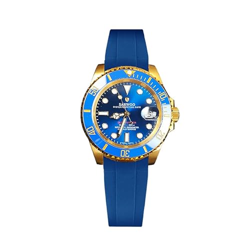 FTEOXLC Sarwo Sub Automatikwerk Taucheruhr Herren Uhr Gold Edelstahl mit blauem Zifferblatt mit Datum Luxus Taucheruhr, V 1, Luxuriöse Taucheruhr von FTEOXLC