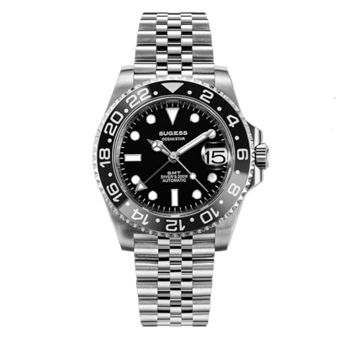 FTEOXLC Sugess Japan NH34 Herren GMT Taucheruhr Edelstahl Automatik Mechanisch Wasserdicht Armbanduhren, V 4, Diver Gmt von FTEOXLC