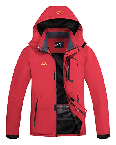 FTIMILD Herren Skijacke Wasserdicht Warm Winter Mountain Windbreaker Kapuze Regenmantel Schneejacken, Rot/Ausflug, einfarbig (Getaway Solids), L von FTIMILD