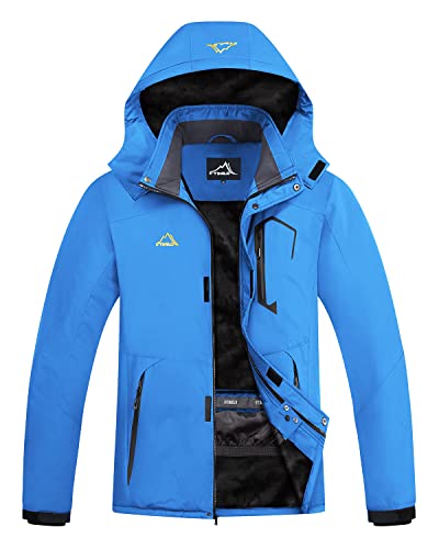 FTIMILD Herren Skijacke Wasserdicht Warm Winter Mountain Windbreaker Kapuze Regenmantel Schneejacken, Blau N02, L von FTIMILD