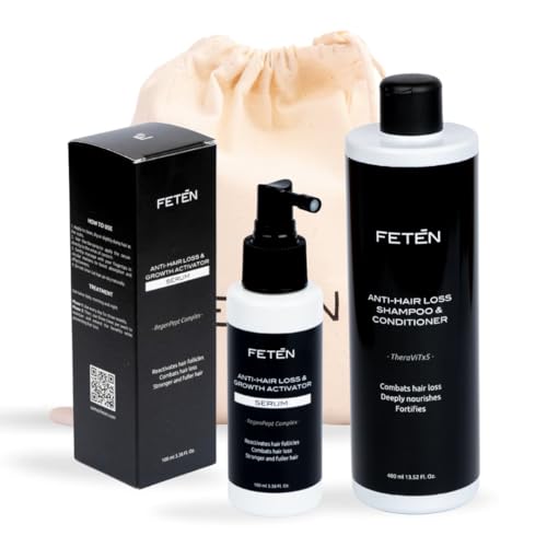 FETĒN Anti Hair Loss Set für Männer mit Shampoo Gegen Haarausfall 400ml und Serum Spray 100ml, Haarwachstum beschleunigen, Volumen-Effekt, Haarkur & Haarserum, Haarwuchsmittel für Herren von FTN FETEN