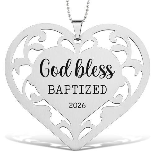 FGC452 Herz aus Edelstahl mit Gravur "God Bless" 2026 – gravierte religiöse Hängedekoration mit Perlenkette, Andenken, Geschenk für Taufe, Kommunion, Zuhause und Schreibtisch FGC452 Herz aus Edelstahl mit Gravur "God Bless" 2026 – gravierte religiöse Hängedekoration mit Perlenkette, Andenken, Geschenk für Taufe, Kommunion, Zuhause und Schreibtisch von FTONENI