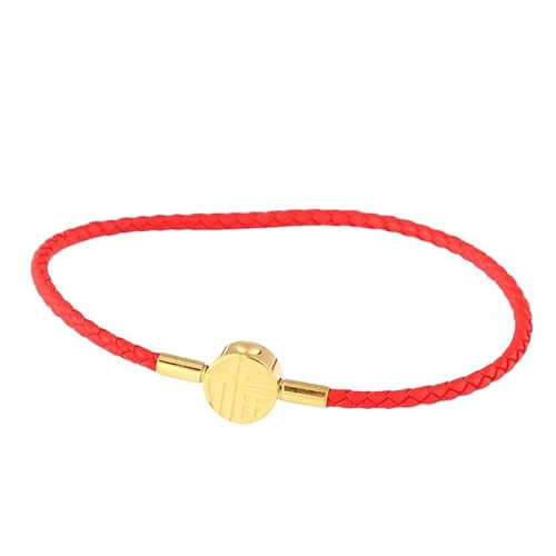FTPZTINX Leder Armband Herr,Handgewebtes Modisches 2,5 Mm Geflochtenes Echtlederarmband, Schlichtes Leder Damen Hartgold Perlen Schmuck Rot von FTPZTINX