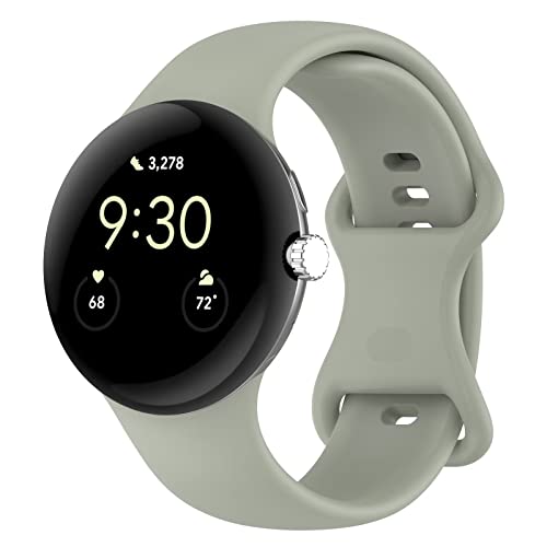FTRONGRT Uhrenarmband Kompatibel mit Google Pixel Watch, Weiches Silikonarmband, Ersatzarmband für Google Pixel Watch- Große Größe Grau Grün von FTRONGRT