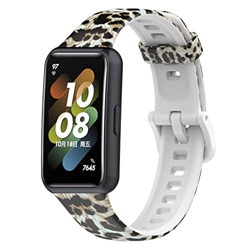 FTRONGRT Uhrenarmband Kompatibel mit Huawei Band 7, Weiches Silikonarmband, Ersatzarmband für Huawei Band 7.Brauner Leopard von FTRONGRT