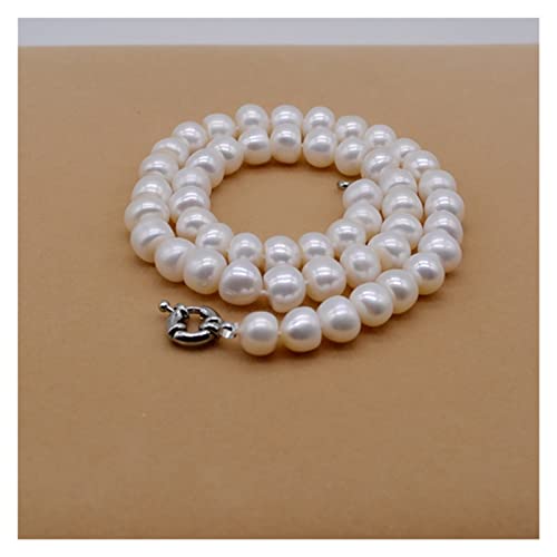 FTTAODFY Klassische Perlenkette 10mm runde weiße Perle natürliche Süßwasserperle Damen Halskette Verlobungsschmuck auserlesenes Muttergeschenk erfüllen (Color : Necklace Length 45cm, Size : White) von FTTAODFY