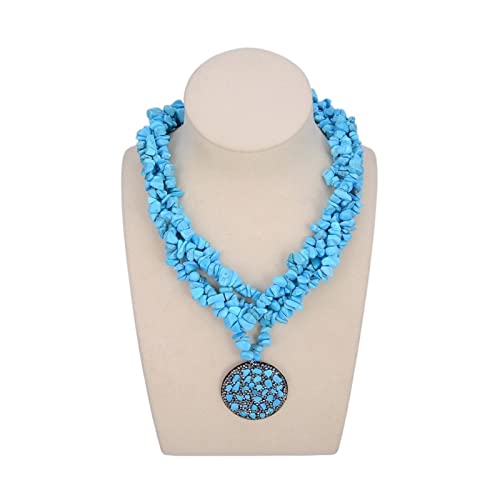 FTTAODFY Schmuck 19 Zoll 4 Reihen Facettierter Blauer Türkis Chips Choker Schwarz Anhänger Halskette Ethnisch for Frauen erfüllen von FTTAODFY