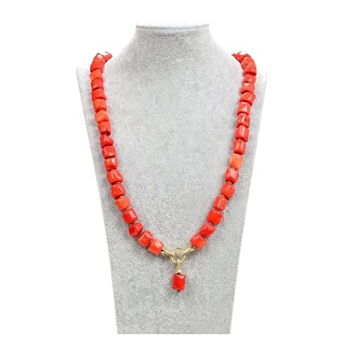 FTTAODFY Schmuck 28 Zoll 13 mm natürlicher orange rosa zylindrischer Korallen-Korn-Halsketten-Anhänger for Frauen erfüllen von FTTAODFY