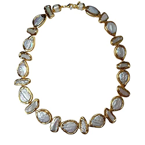 FTTAODFY Süßwasser-Zuchtperlen, weiße Biwa-Perlen, vergoldete Halskette, 48,3 cm von FTTAODFY