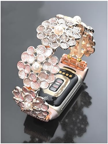 FTWIND Kompatibel mit Charge 6/5 Armbändern, rotgoldenes Blumenarmband, elegantes Perlen-Charm-Schmuckband für Frauen (nicht verstellbar) von FTWIND