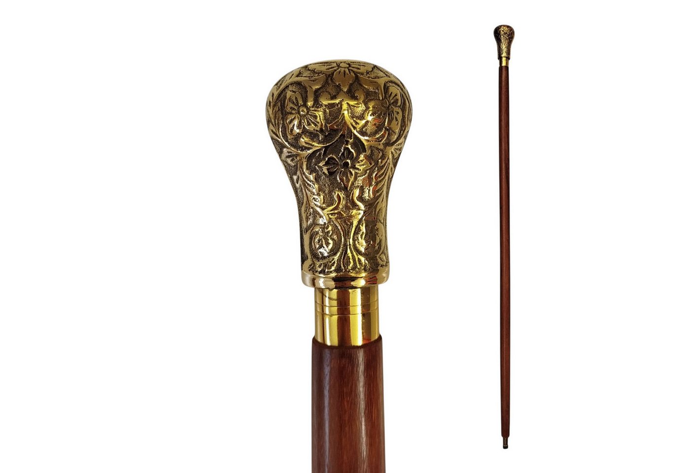 FTWdesign Frackstock Blattornament Spazierstock aus Holz mit goldenem Griff aus Metall von FTWdesign
