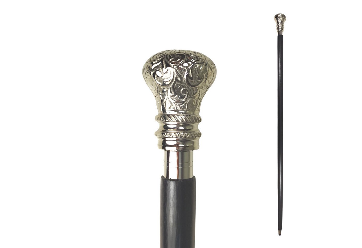 FTWdesign Frackstock Edler Vintage Spazierstock aus Holz mit graviertem Silbergriff Metall von FTWdesign