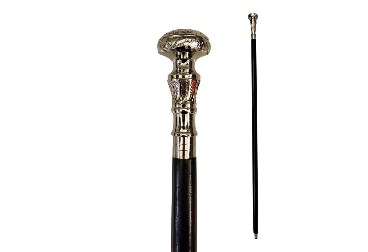 FTWdesign Frackstock Floraler Spazierstock aus Holz mit silbernem Griff aus Metall von FTWdesign