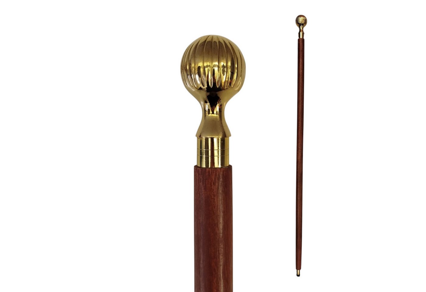 FTWdesign Frackstock Gerillter Kugelknauf Spazierstock aus Holz mit goldenem Griff Metall von FTWdesign