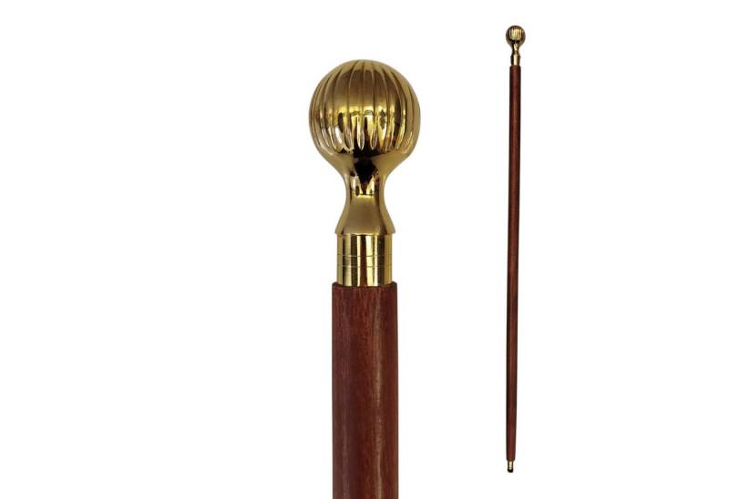 FTWdesign Frackstock Gerillter Kugelknauf Spazierstock aus Holz mit goldenem Griff Metall von FTWdesign