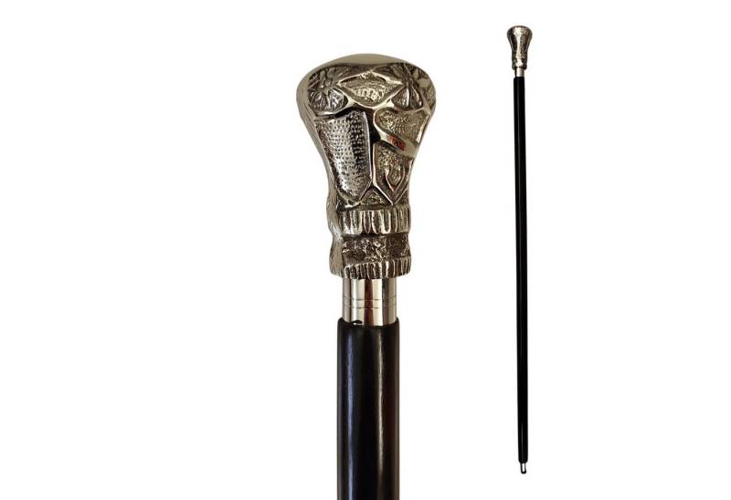 FTWdesign Frackstock Ornament Spazierstock aus Holz mit silbernem Griff aus Metall von FTWdesign