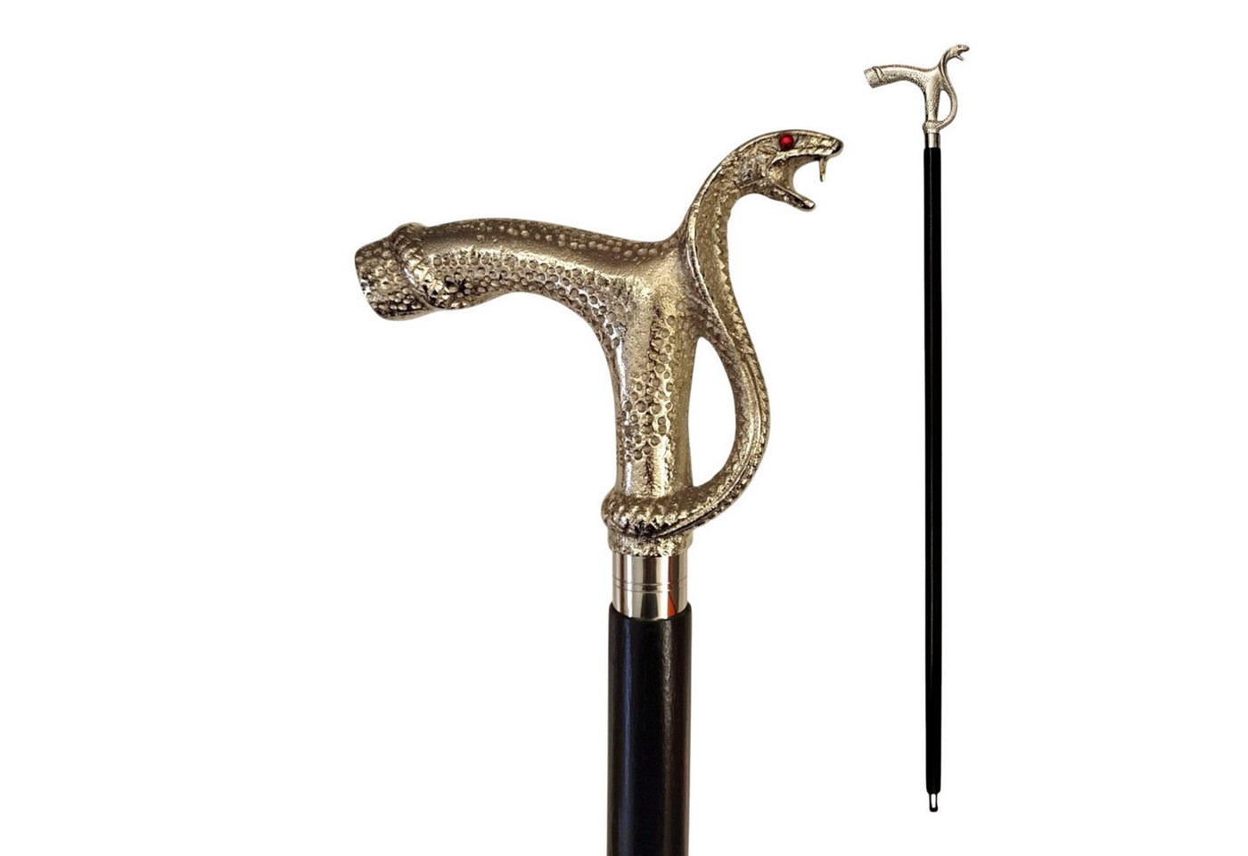 FTWdesign Frackstock Schlange Spazierstock aus Holz mit silbernem Griff aus Metall von FTWdesign