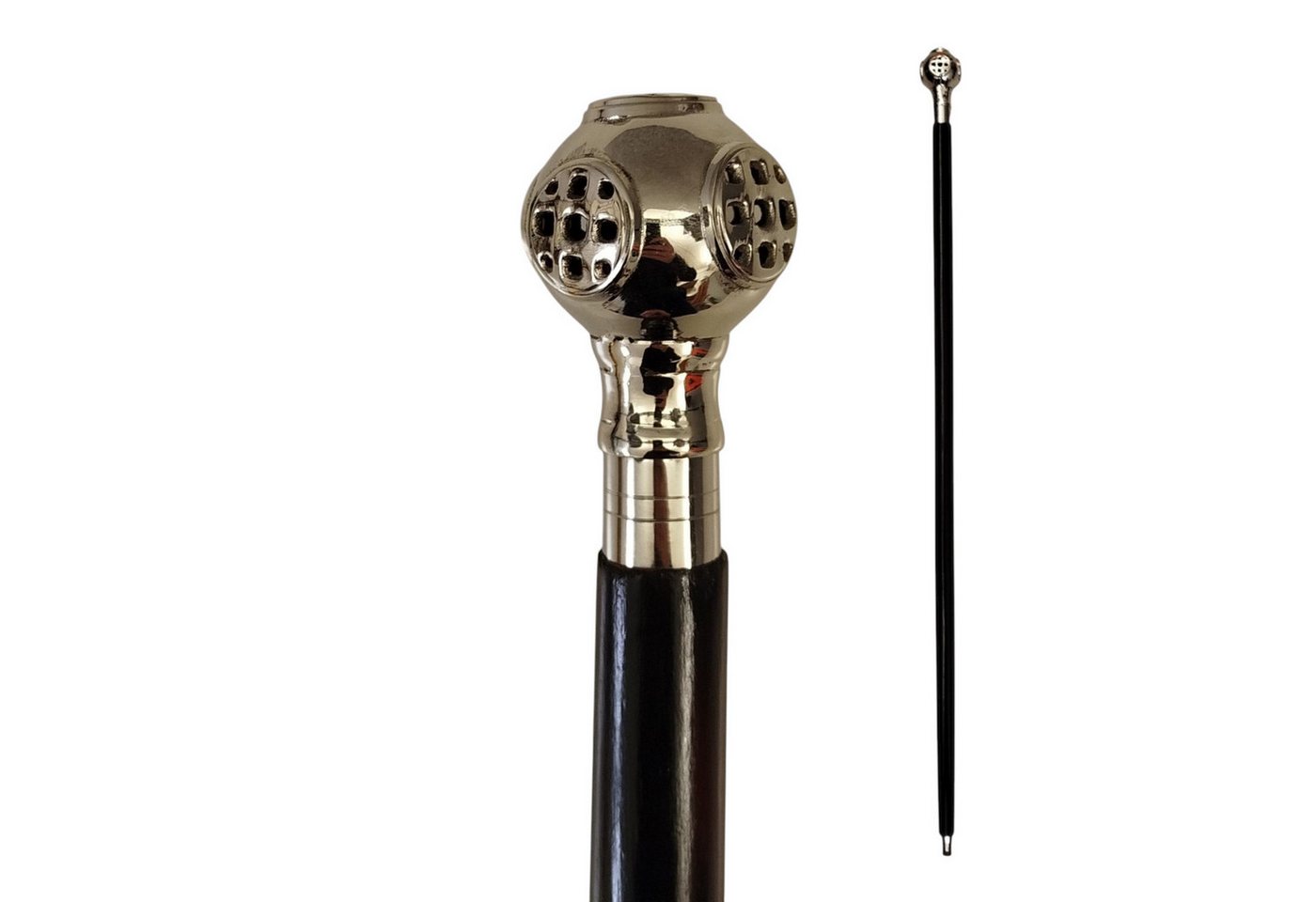 FTWdesign Frackstock Taucherhelm Spazierstock aus Holz mit silbernem Griff aus Metall von FTWdesign