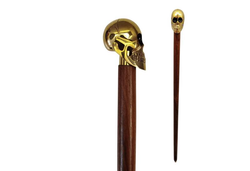 FTWdesign Frackstock Totenkopf Spazierstock aus Holz mit goldenem Griff aus Metall von FTWdesign