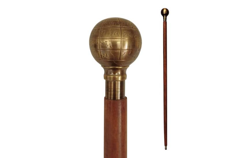 FTWdesign Frackstock Weltkugel Spazierstock aus Holz mit goldenem Griff aus Messing von FTWdesign