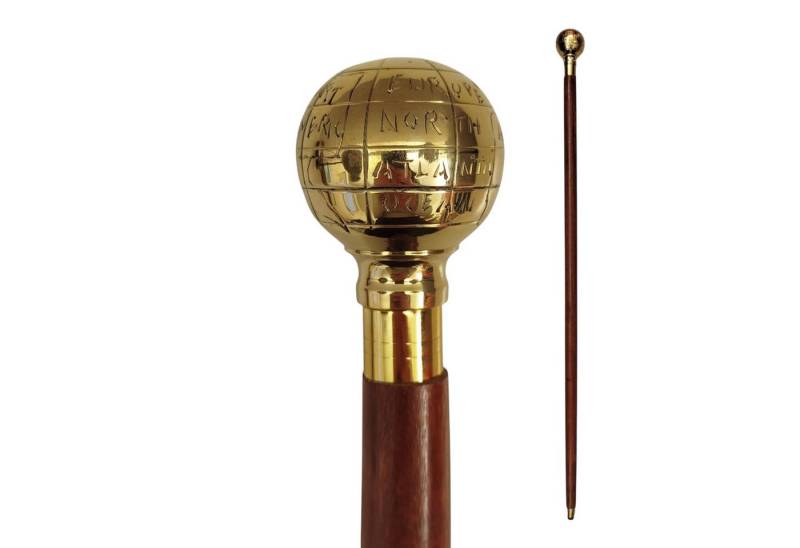 FTWdesign Frackstock Weltkugel Spazierstock aus Holz mit goldenem Griff aus Metall von FTWdesign