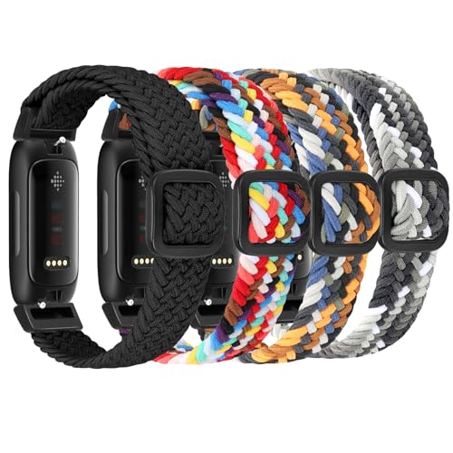 FTYQUEE Geflochtene, dehnbare, verstellbare Armbänder, kompatibel mit Fitbit Inspire 3/Inspire 2/Inspire HR/Inspire/Ace 3/Ace 2, für Damen und Herren, elastisches Nylongewebe, 4 Stück von FTYQUEE