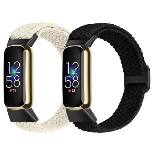 FTYQUEE Geflochtene, dehnbare, verstellbare Riemen, kompatibel mit Fitbit Luxe, für Damen und Herren, sportliches elastisches Nylon-Armband für Fitbit Luxe (Schwarz + Sternenlicht) von FTYQUEE